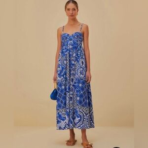 Farm Rio Blue Tile Dream Sleeveless Maxi Dress Size Small NWT